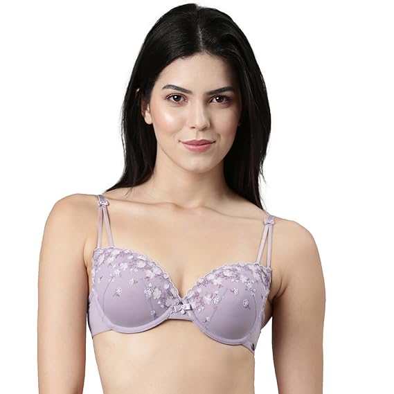Enamor Luxe Lace Women's Bridal Plunge Bra – Wide Satin Straps, Padded, Wired, Medium Support & Coverage F127